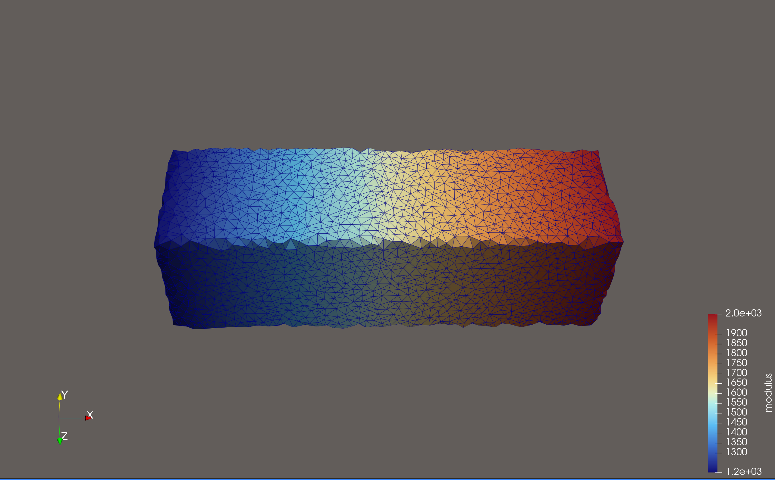 Low-resolution tetrahedral simulation export showing the volume_fraction_1 field