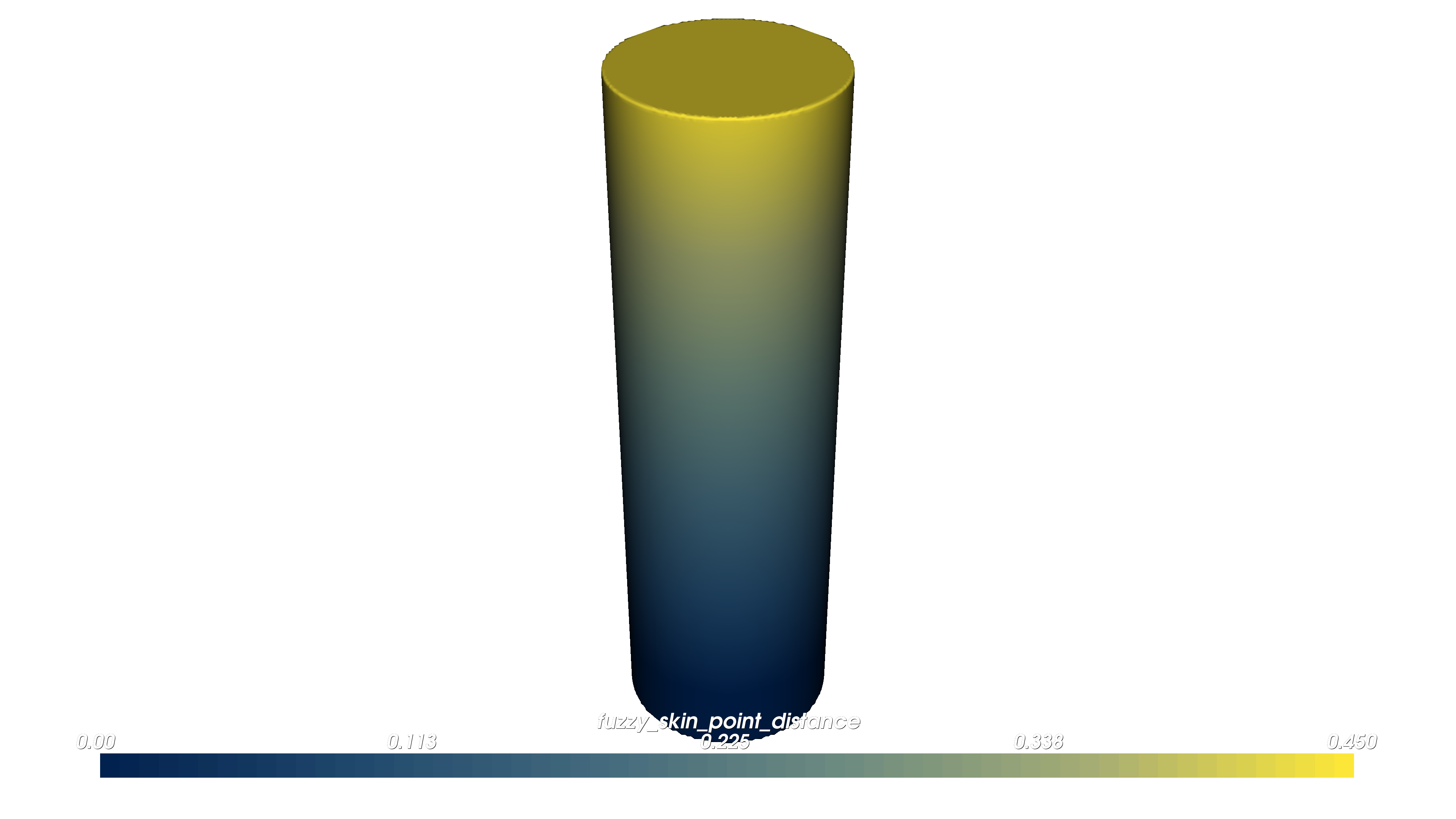 OpenVCAD render of fuzzy skin point distance on a cylinder