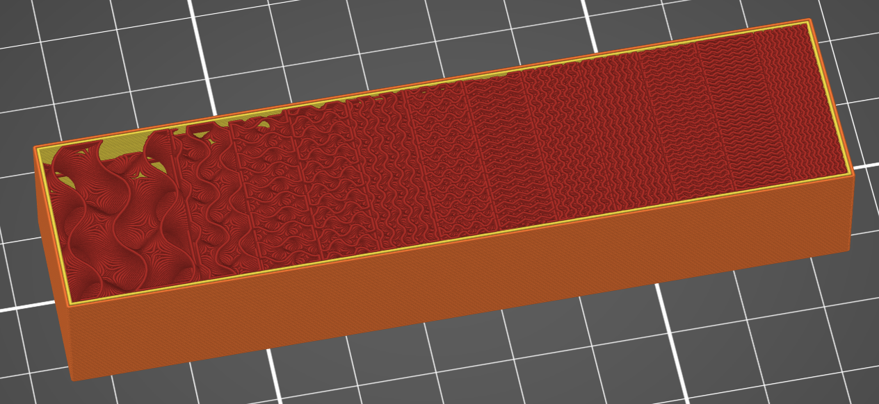 PrusaSlicer G-code preview with infill density gradient