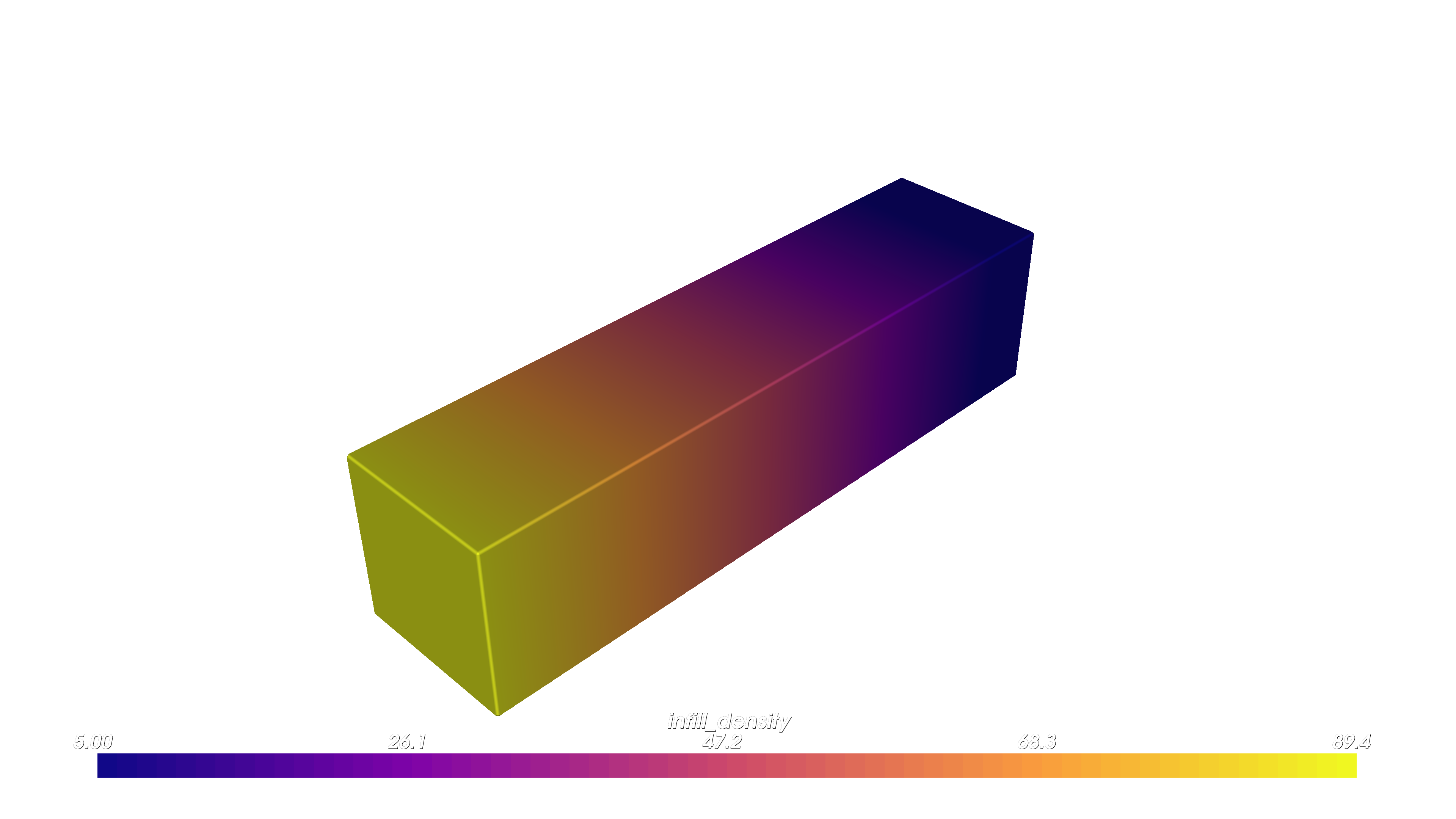 OpenVCAD render of infill density gradient on a bar
