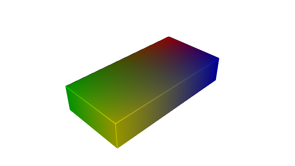 Rectangular OpenVCAD design blending red, green, blue, and yellow from its four corners