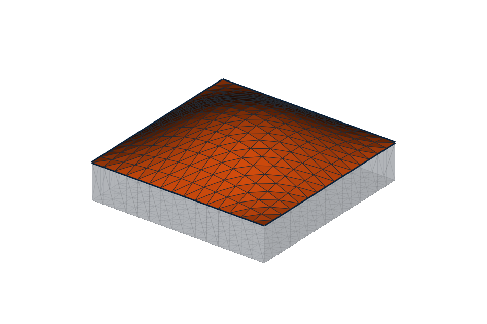 Closed domed tile shown in gray with its smooth top triangle patch selected in orange and outlined in dark blue
