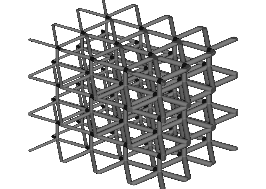 Tiled custom hourglass graph cell with beams growing from left to right