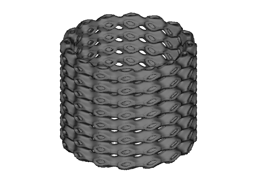 Custom rippled implicit cell tiled around a cylindrical CAD face