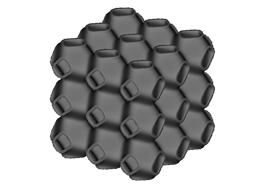 Three by three by three tiling of the custom rippled implicit cell