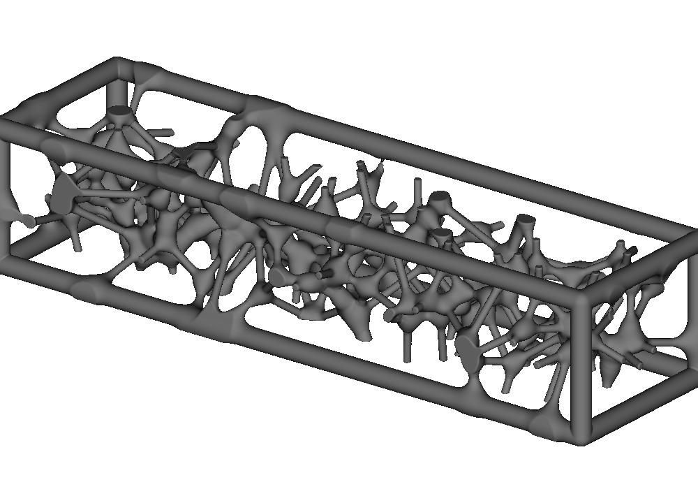 Organic Voronoi beam lattice smoothly blended into a rectangular frame