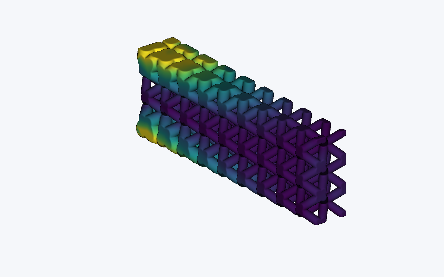 Matched-camera BCC lattice with a result-driven radius from 0.55 to 1.30 millimetres