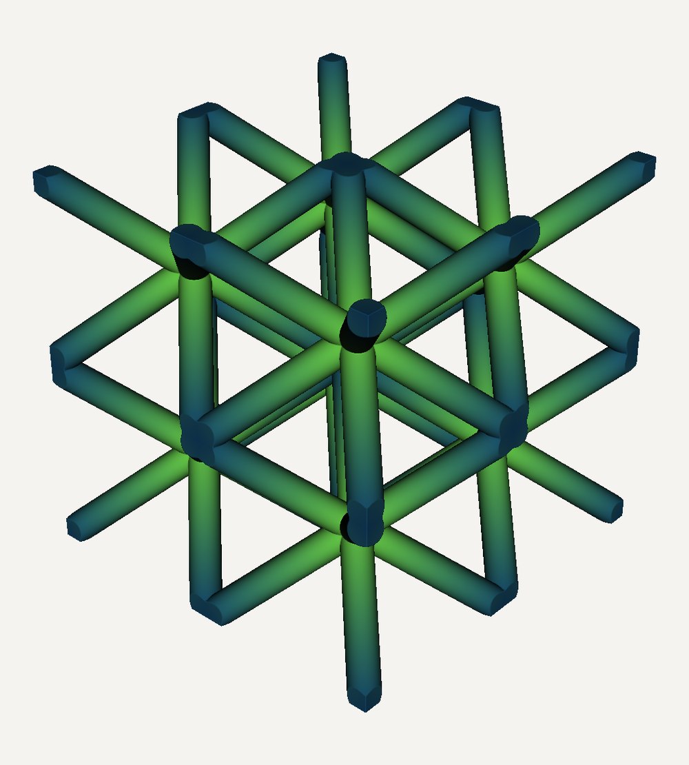 Several graded cells joined into a lattice, green at the joints and blue between them.