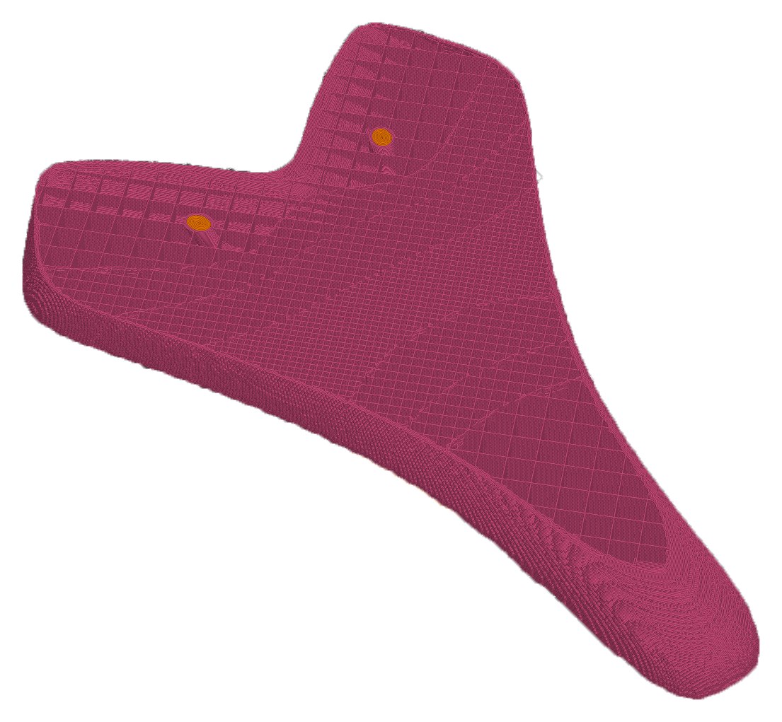 PrusaSlicer preview of the seat showing regions with different infill densities.